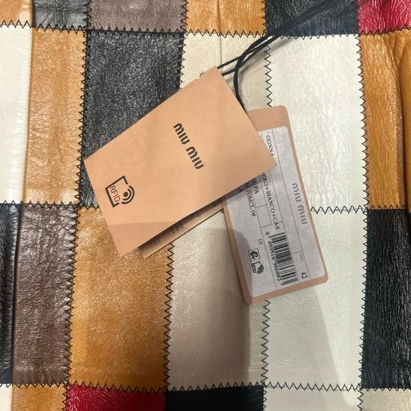 Miu Miu Multicolor Patchwork Leather Mini Skirt lamb leather midi short Italy - Picture 6 of 10